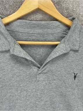 AllSaints Polo Shirt Mens M Gray Short Sleeve Collared V Neck Cotton
